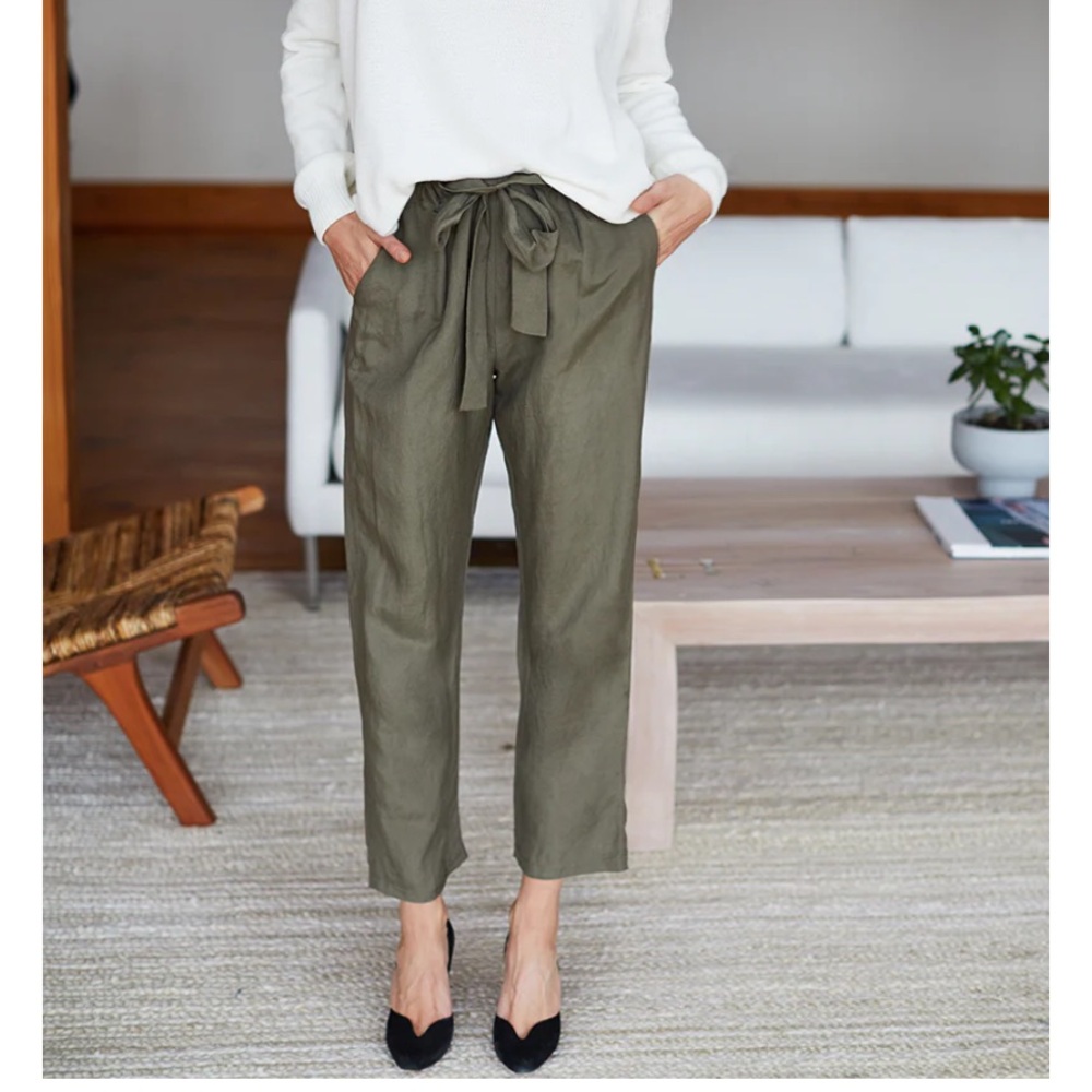 Emerson Fry Army Green High Rise linen Blend Paperbag Pants - Picture 5 of 16